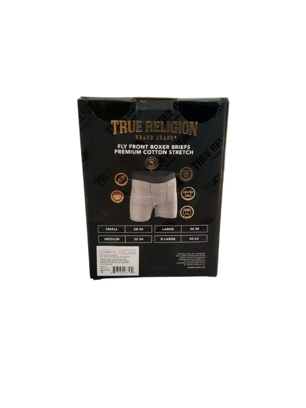 True Religion Mens 3-Pack Fly Front Boxer Briefs Premium Cotton Stretch Size L